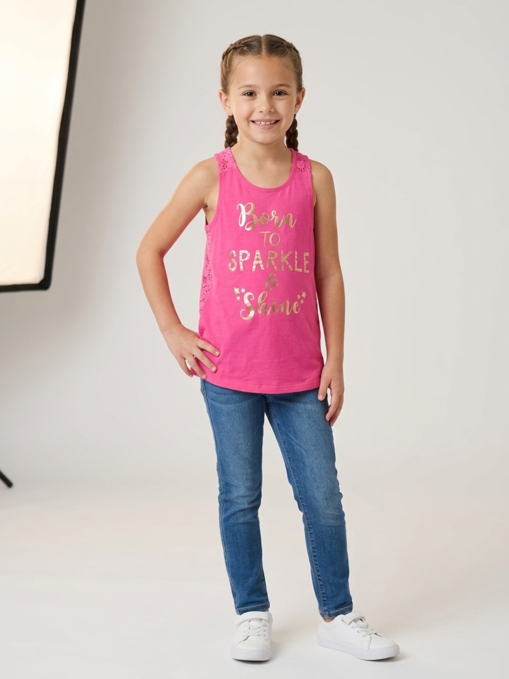 George Hot Pink Girls' Tank with Gold Foil 'Born to Sparkle & Shine'